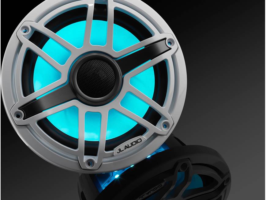 JL Audio M6-770x-S-GwGw-i M6 Series 7.7" marine speakers with LED lights (Gloss White Sport Grille)